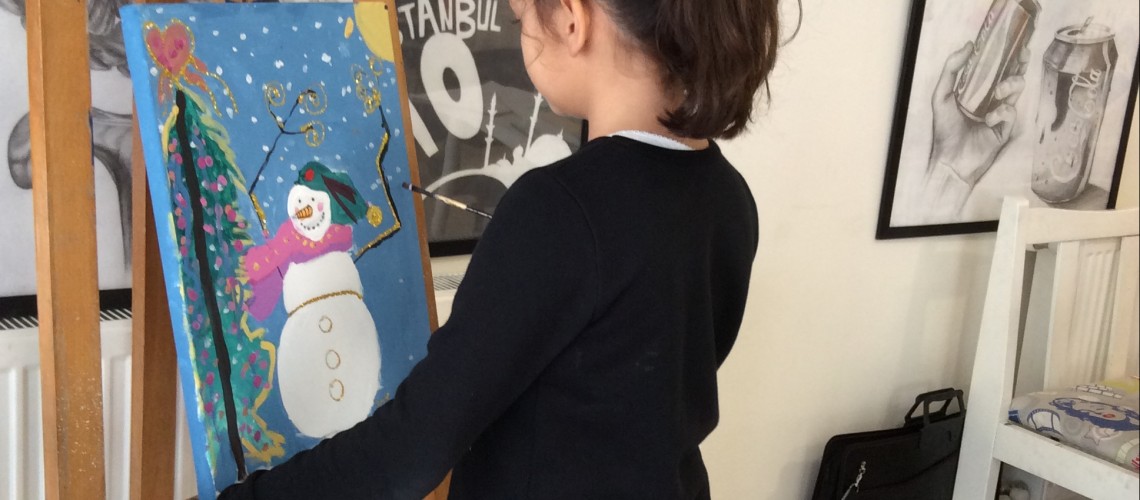 31 Aralık 2016 Çocuk Hobi Resim-Yılbaşı Konulu Yağlı Boya Tuval Çalışması